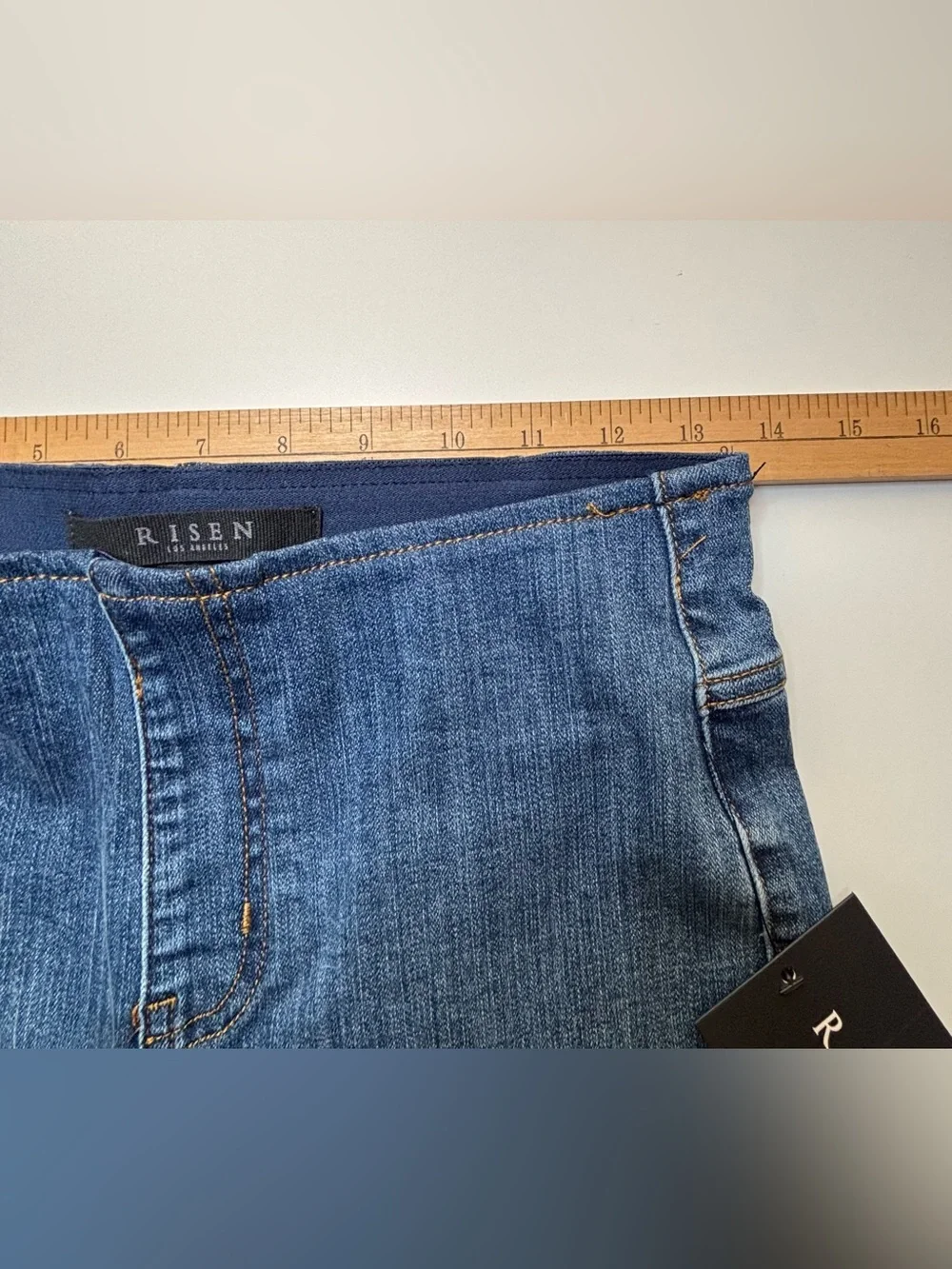 RISEN Pull On Denim Shorts Raw Hem Stretch Bermuda 8” Inseam Medium NWT - Picture 6 of 9